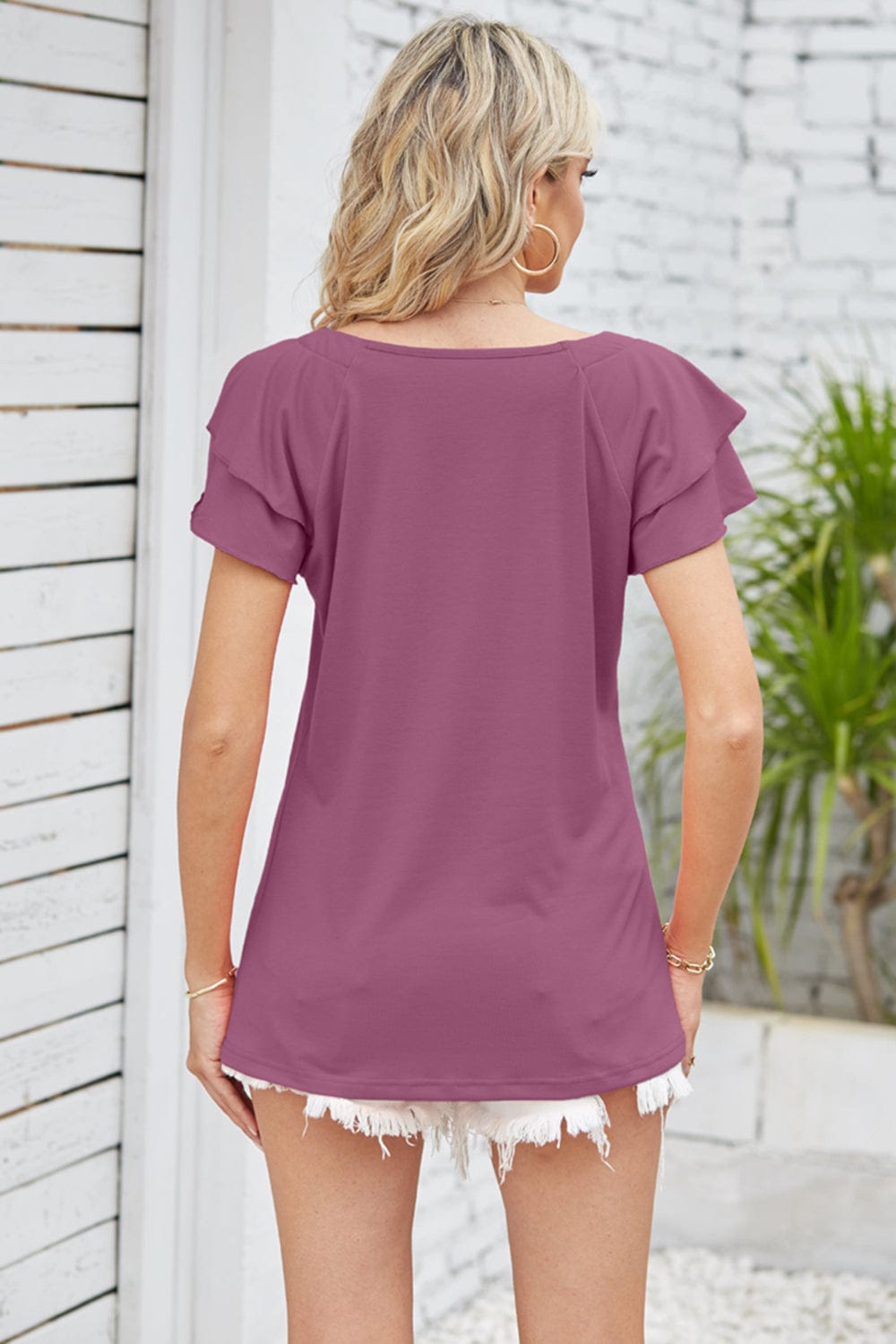 Full Size Square Neck Flutter Sleeve Top