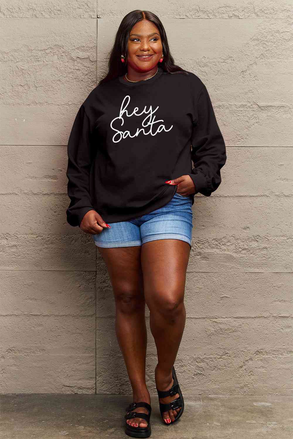 Simply Love Full Size Christmas HEY SANTA Graphic Sweatshirt