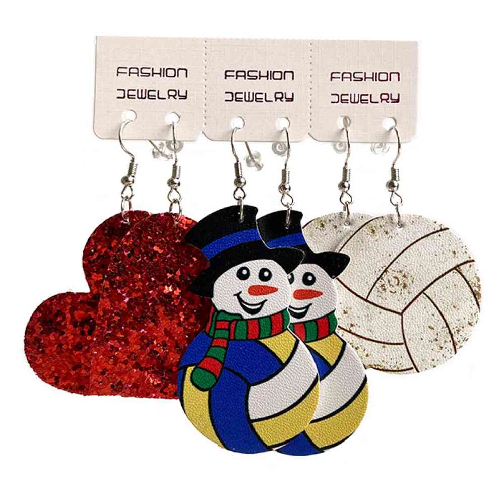 Christmas Snowman, Ball, and Heart Earrings Set