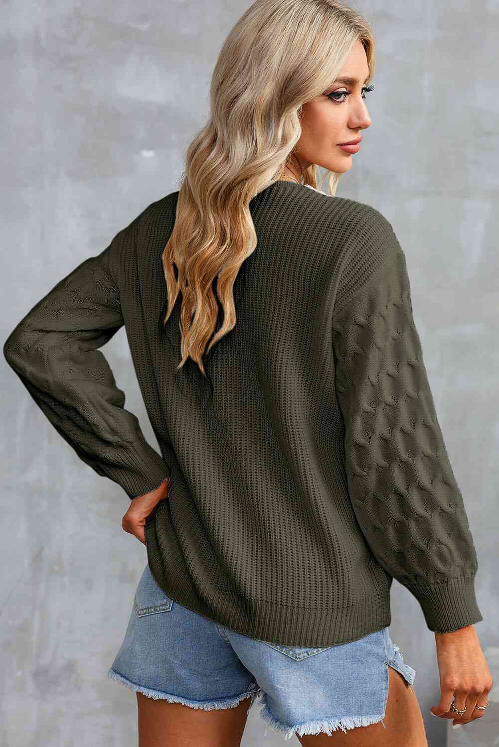 KnittedEmporium Full Size Contrast V-Neck Sweater