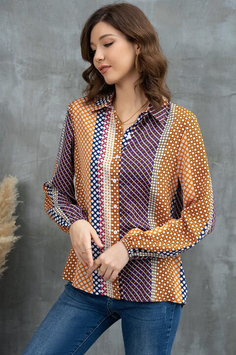 Printed Collared Neck Long Sleeve Shirt