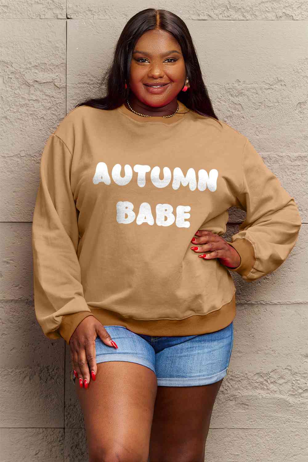 Simply Love SEASONAL Full Size AUTUMN BABE Graphic Sweatshirt