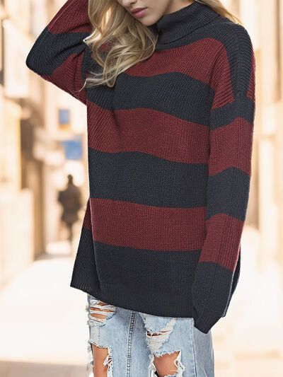 BeyondCozy Striped Turtleneck Long Sleeve Sweater