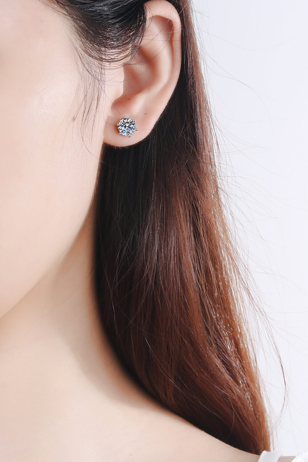 Women's 925 Sterling Silver 6-Prong 2 Carat Moissanite Stud Earrings