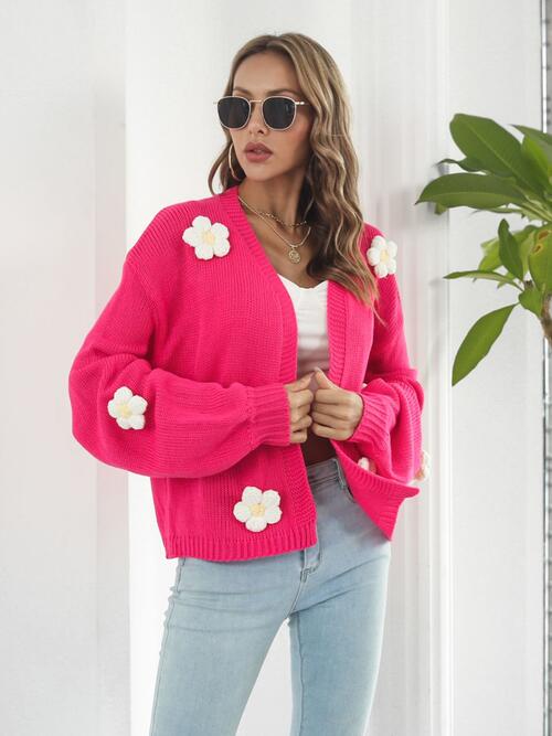 So Floral Open Front Long Sleeve Cardigan