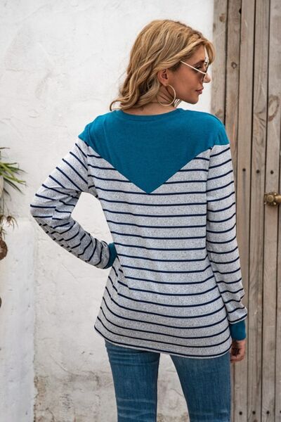 Striped Round Neck Long Sleeve T-Shirt