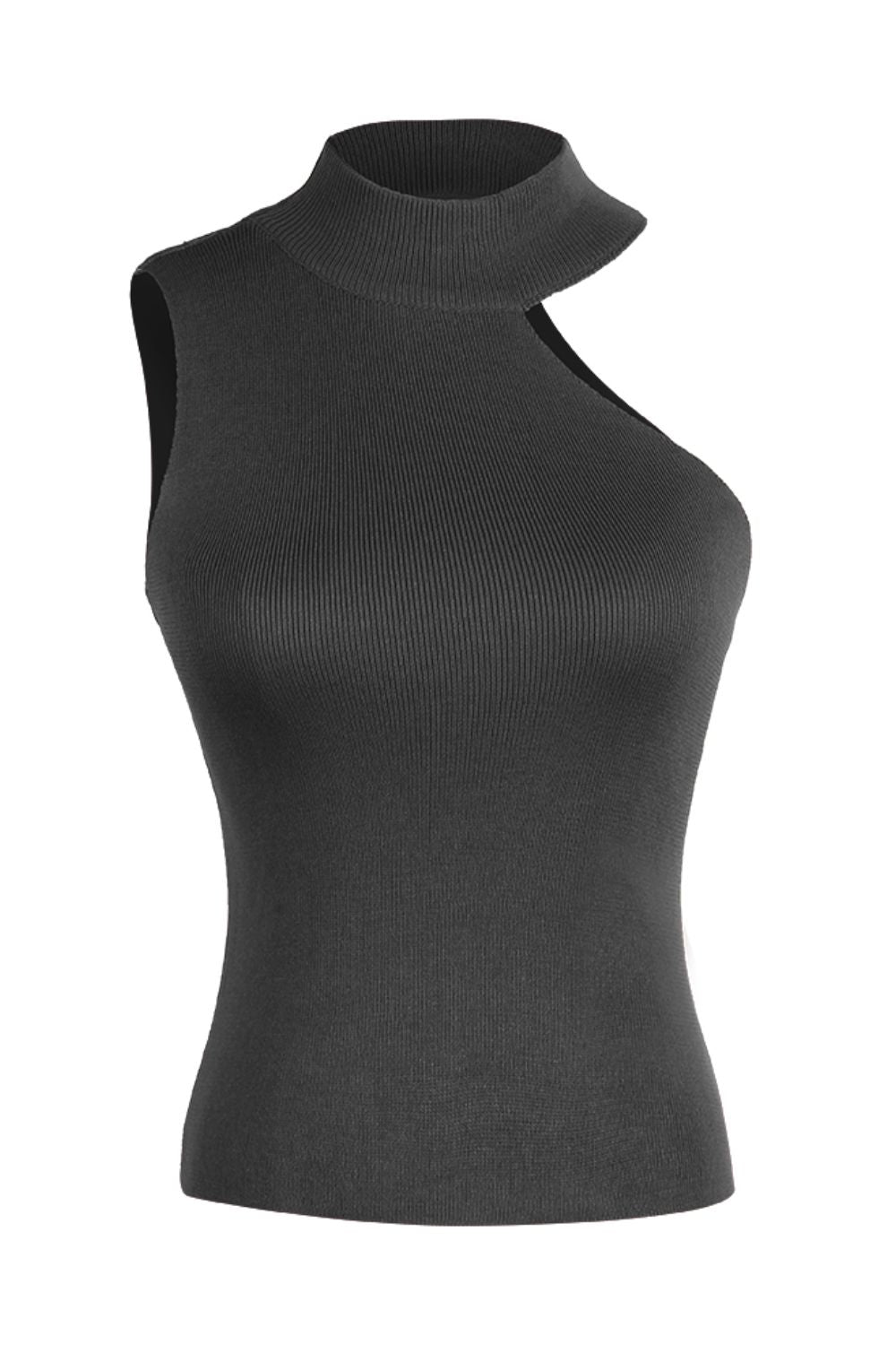 OCEAN CHIC Asymmetrical Sleeveless Rib-Knit Top