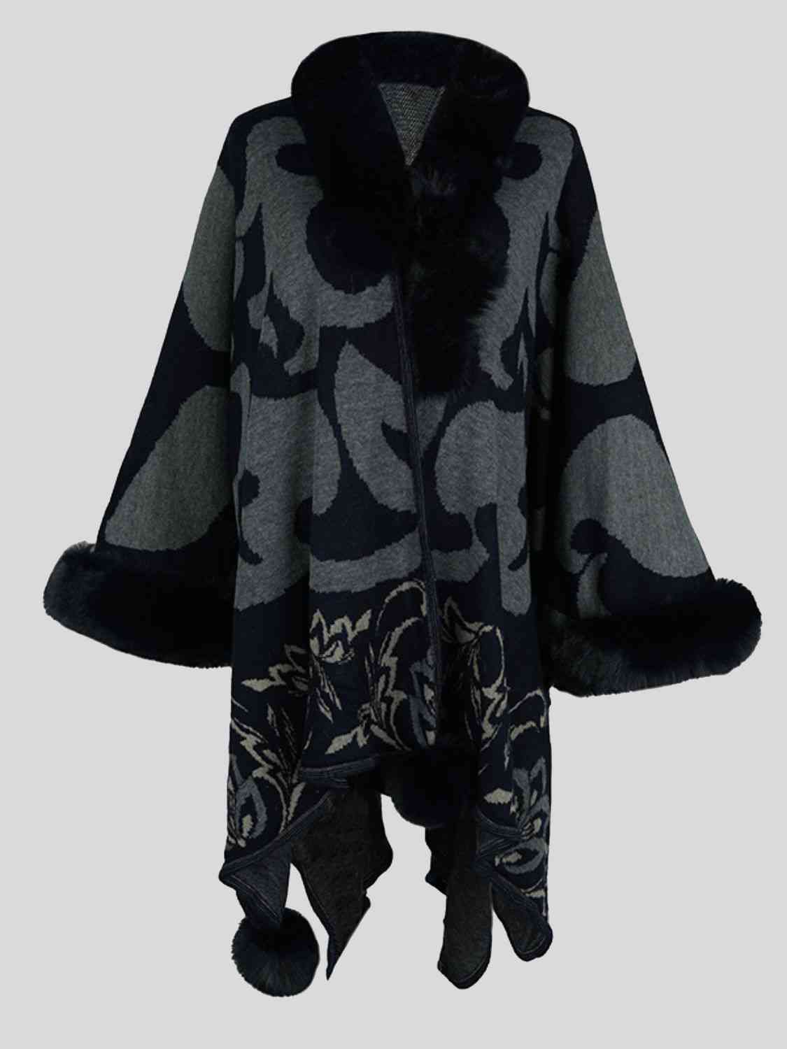 Dress To Impress One Size Faux Fur Trim Poncho