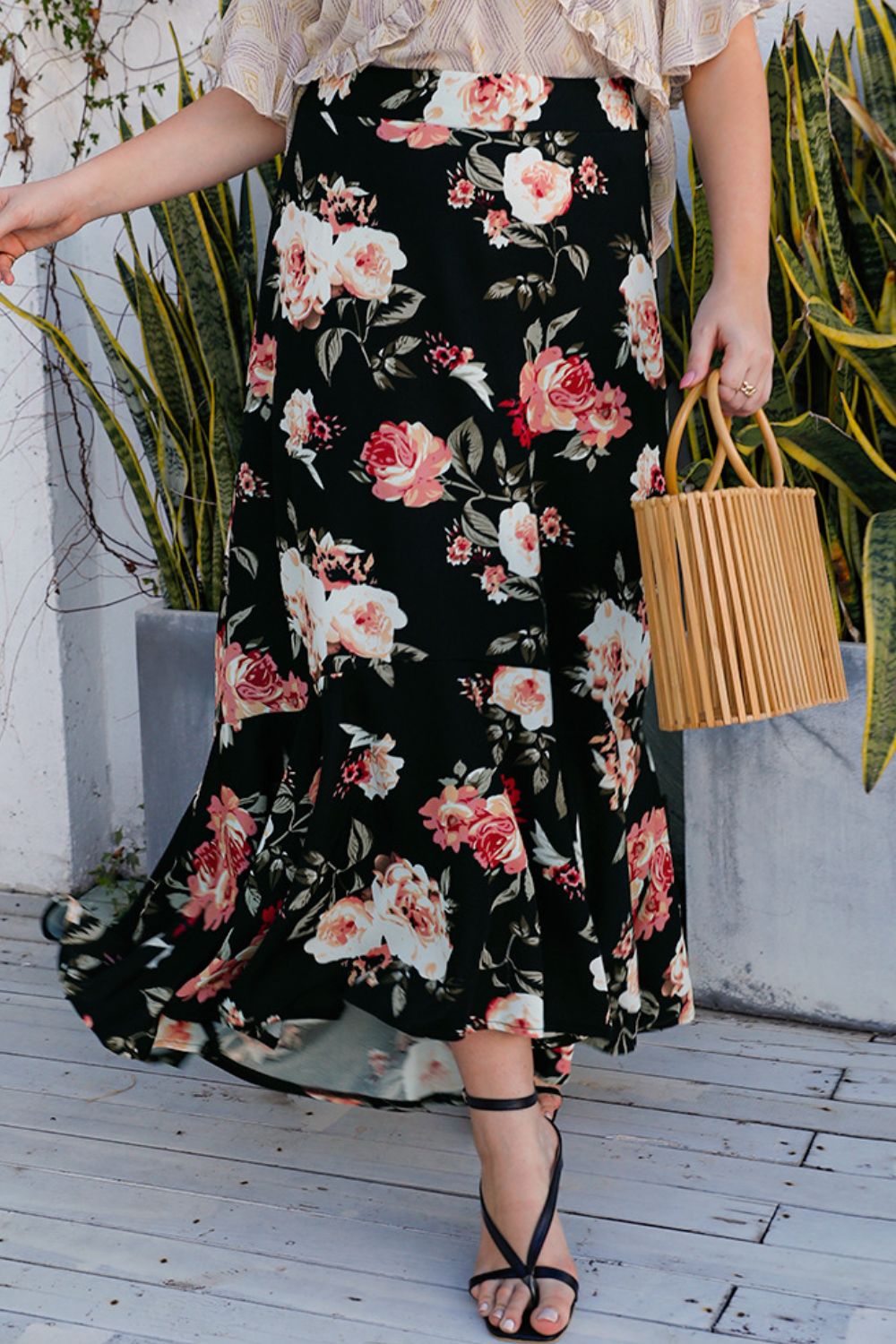 Women's Plus Size Floral High-Rise Skirt