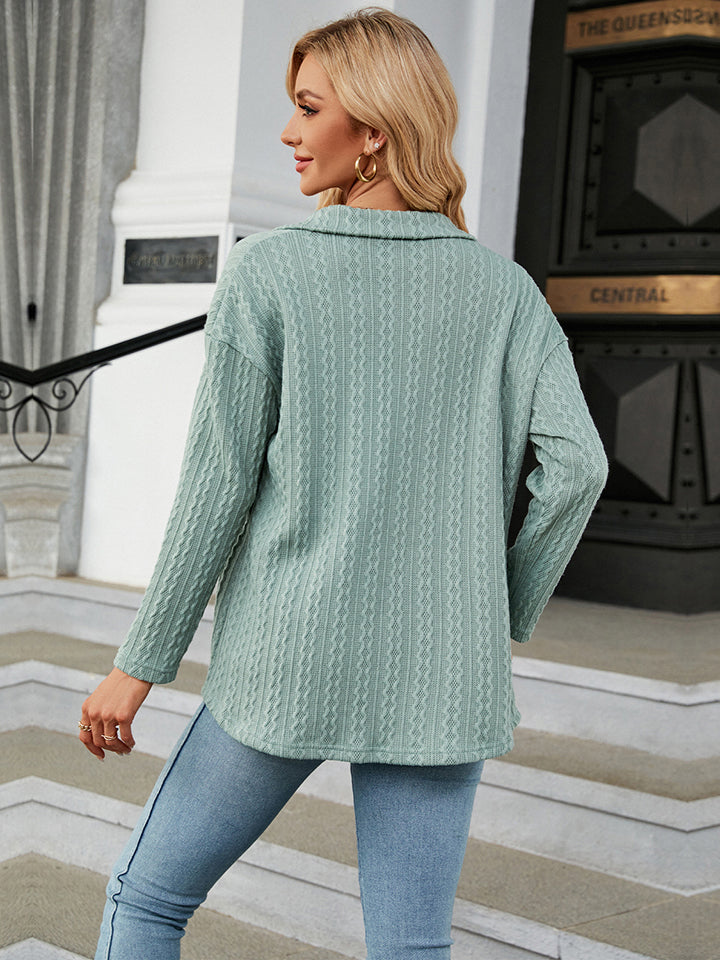 Full Size Collared Neck Long Sleeve Shirt