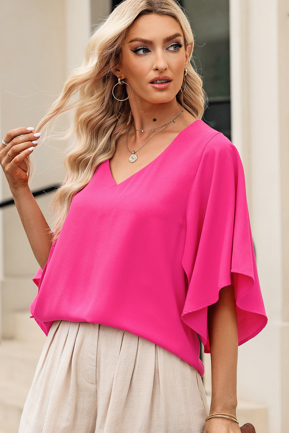 Malibu Dreams V-Neck Cloak Sleeve Blouse