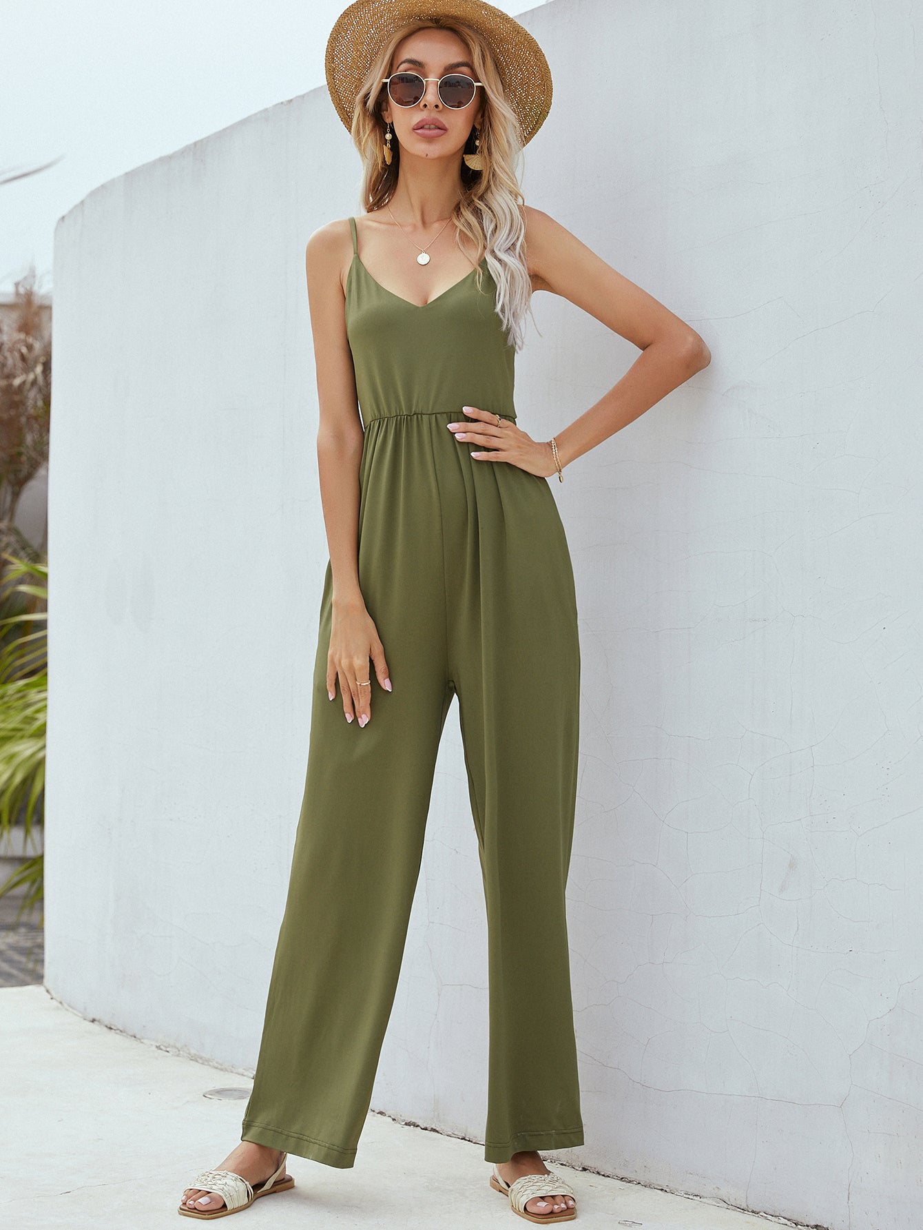 Full Size Adjustable Spaghetti Strap Jumpsuit with Pockets