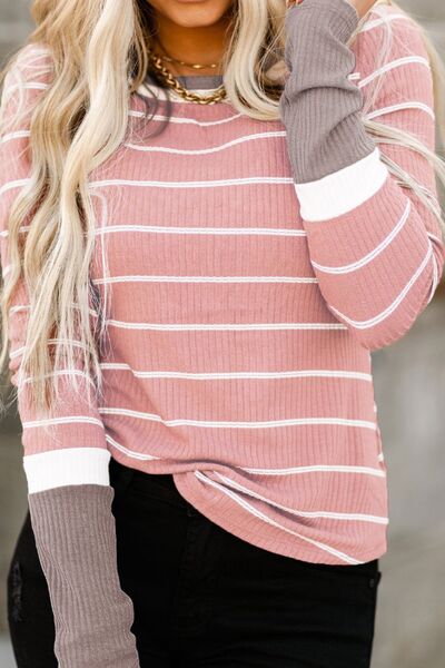 Striped Round Neck Long Sleeve T-Shirt