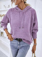 LoversLane Texture Drawstring Long Sleeve Hooded Sweater