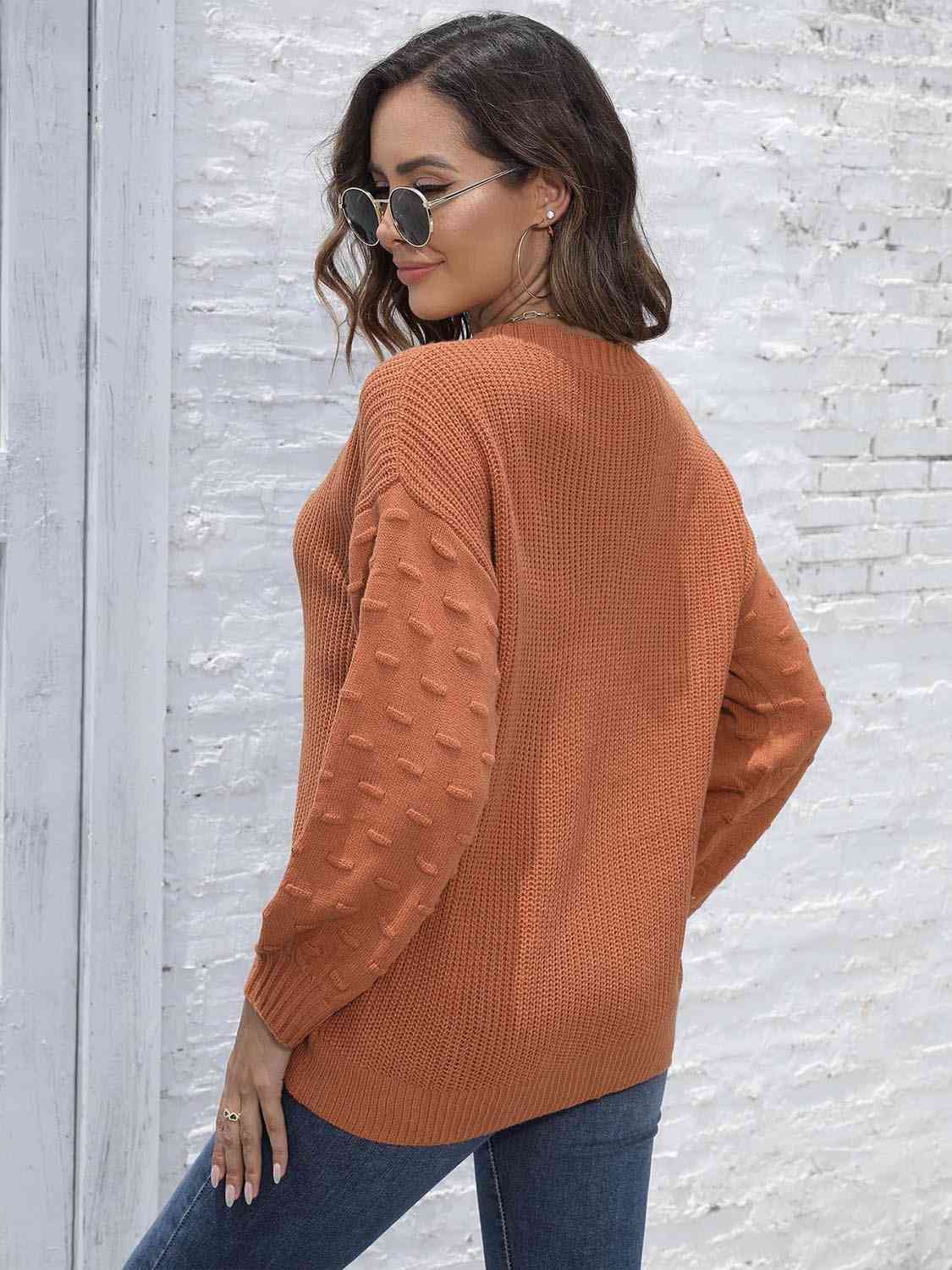 One Size Round Neck Dropped Shoulder Sweater