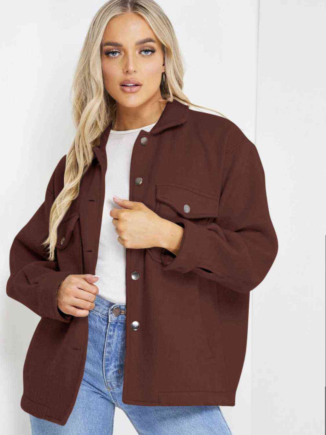 FashionToFigureTrends Chestnut Brown Button Down Denim Jacket