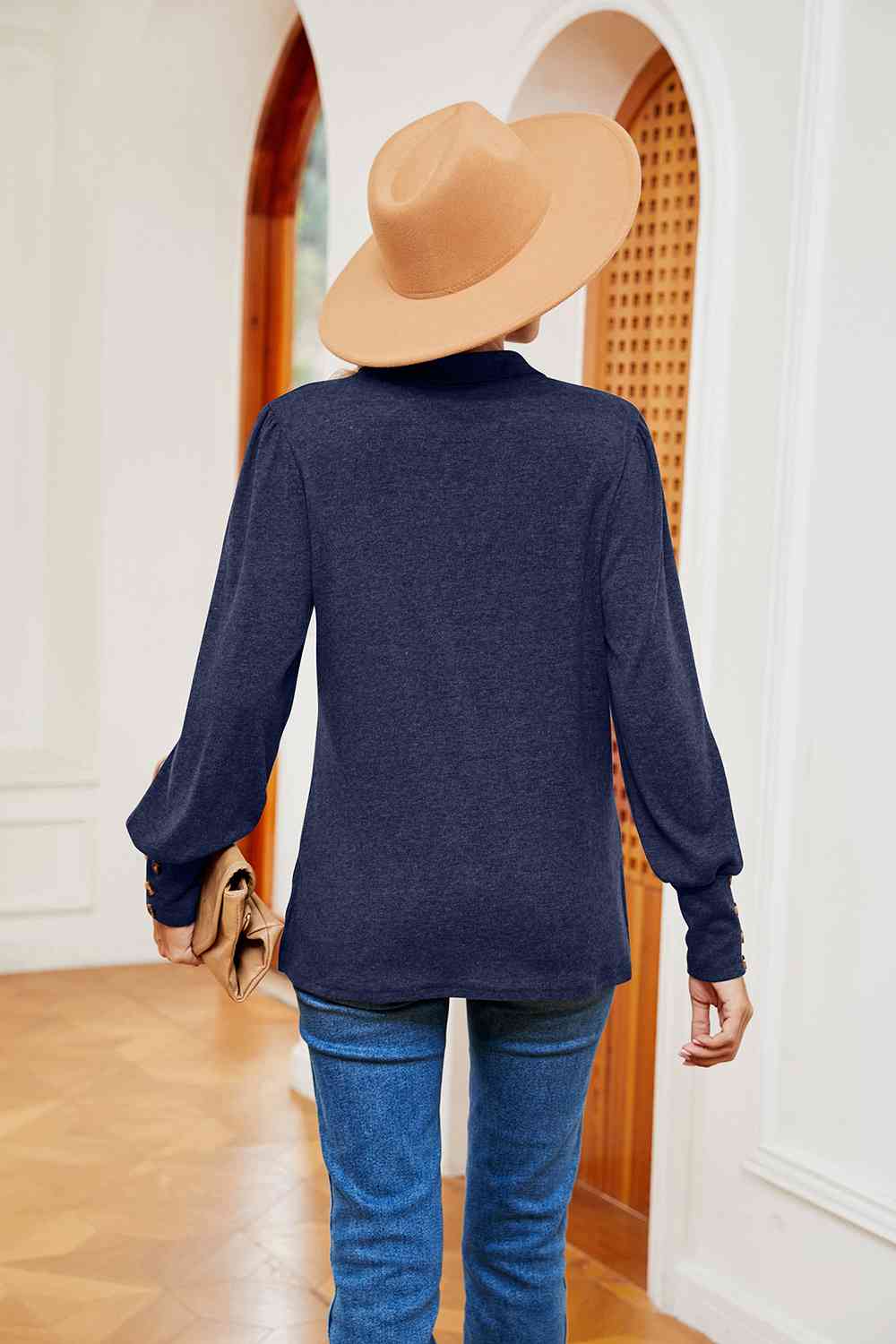 Full Size Johnny Collar Long Sleeve Top