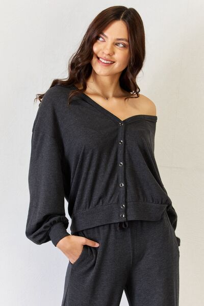 RISEN Ultra Soft  Button Up Long Sleeve Lounge Charcoal Grey Cardigan