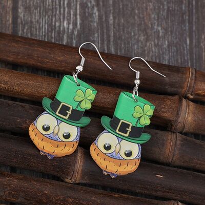 St. Patricks Owl Acrylic Dangle Earrings