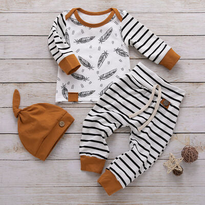 LITTLE BOYS Striped Printed Long Sleeve Top and Tied Pants Set SZ 0M-12M
