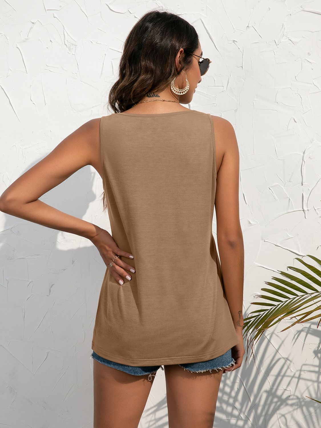 Women's Decorative Button Scoop Neck Tank