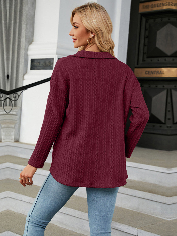 Full Size Collared Neck Long Sleeve Shirt