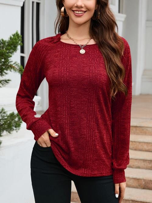 LoveByHannah Texture Round Neck Long Sleeve Knit Top