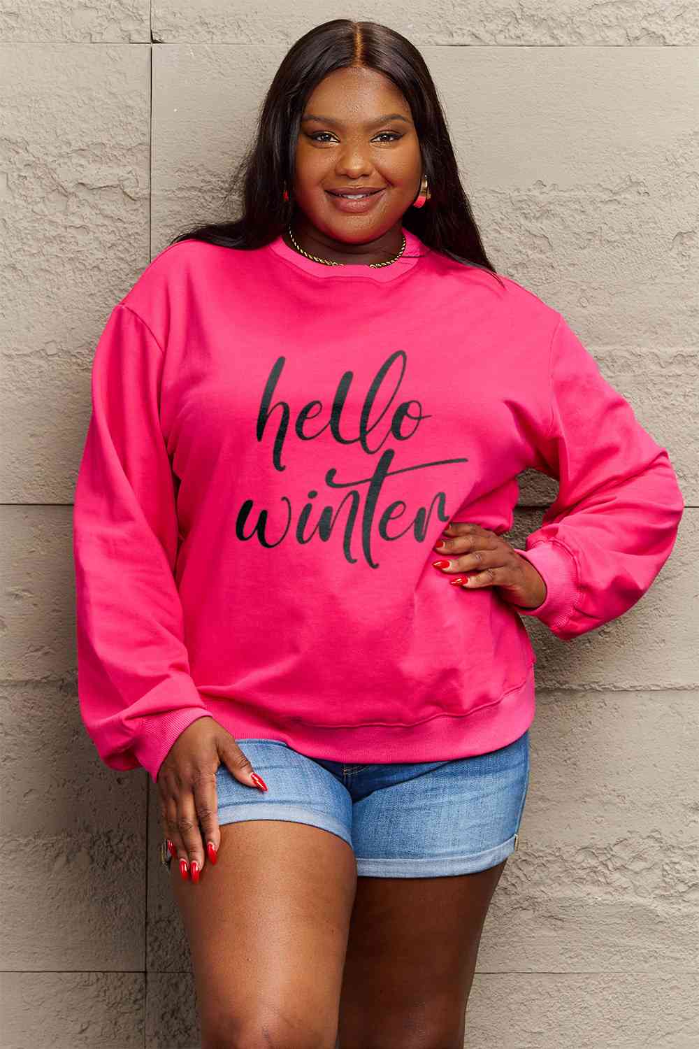 Simply Love SEASONAL Full Size HELLO WINTER Graphic Sweatshirt