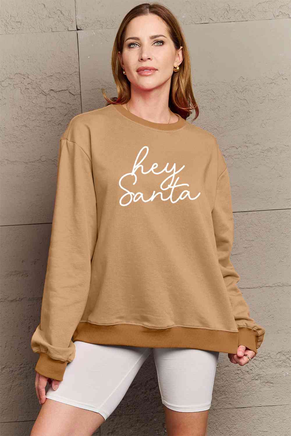 Simply Love Full Size Christmas HEY SANTA Graphic Sweatshirt