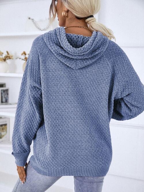 LoversLane Texture Drawstring Long Sleeve Hooded Sweater