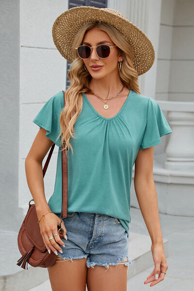 V-Neck Flutter Sleeve T-Shirt