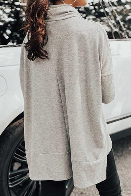 LoveByHannah Cowl Neck Long Sleeve Slit Blouse