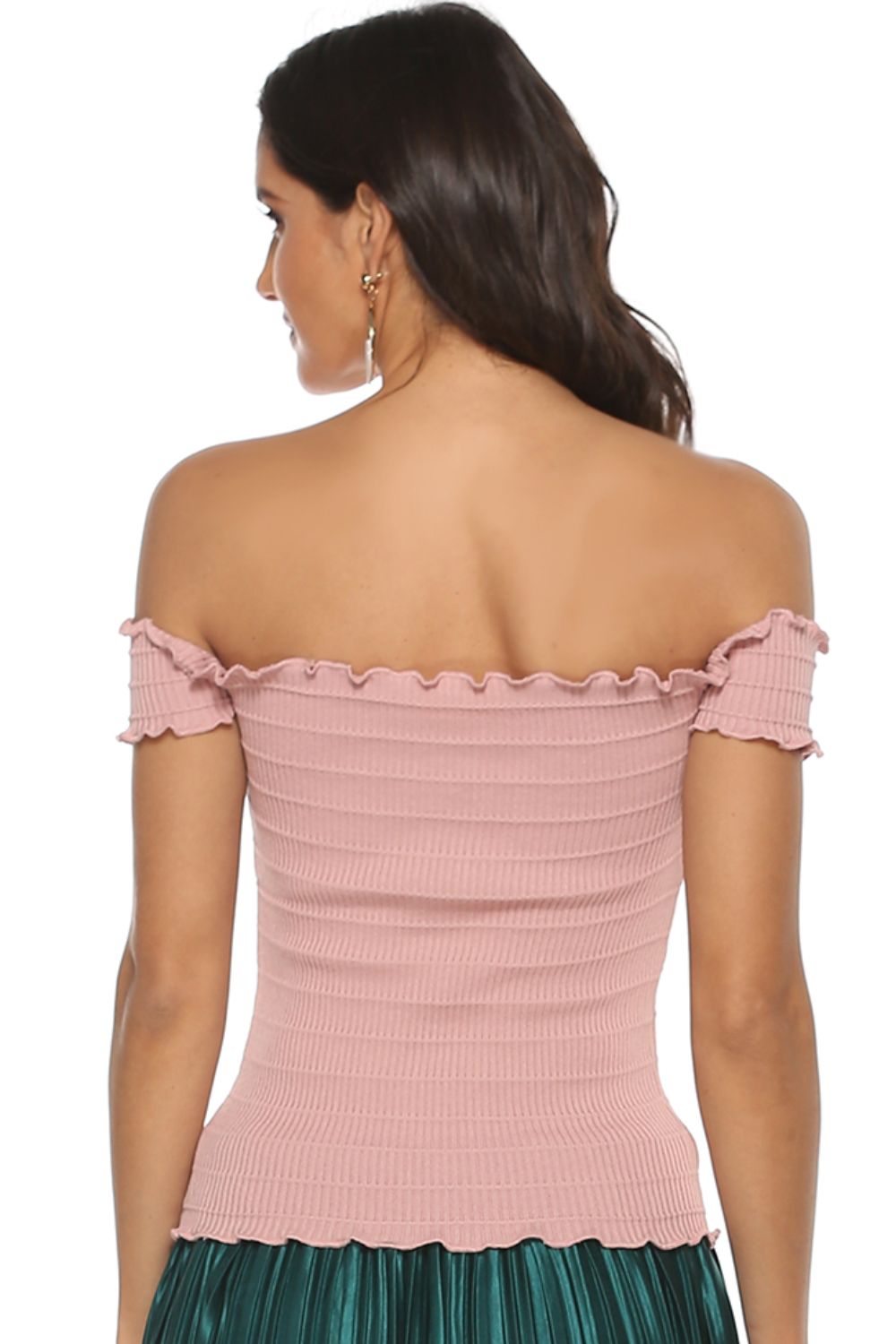 Malibu Dreams Lace-Up Front Lettuce Hem Off-Shoulder Knit Top