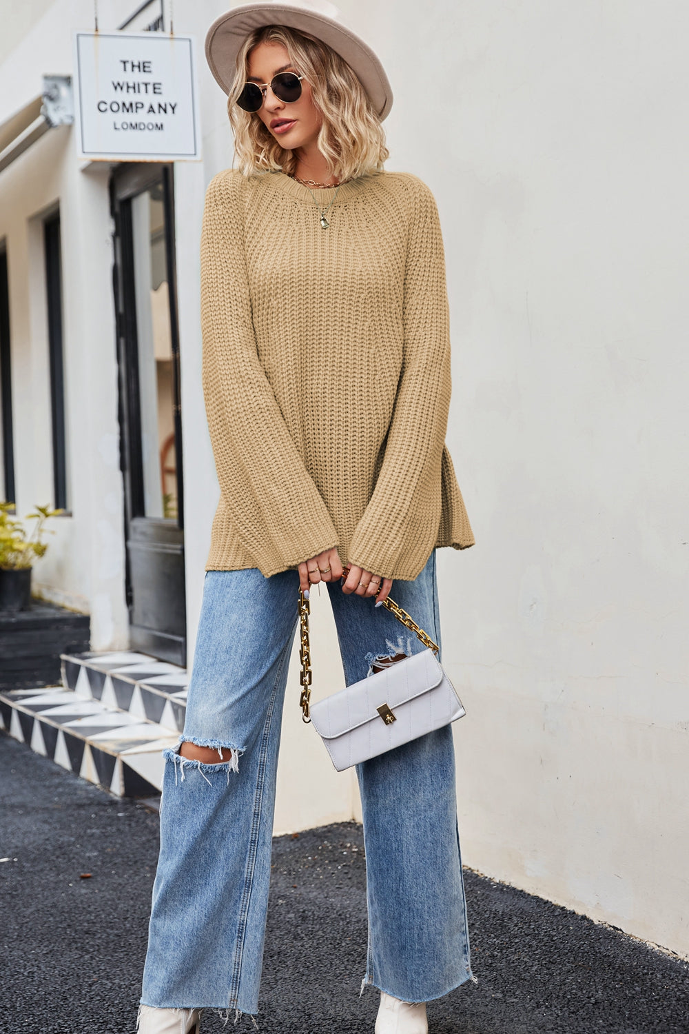 M&Matilda Raglan Sleeve Waffle Knit Sweater