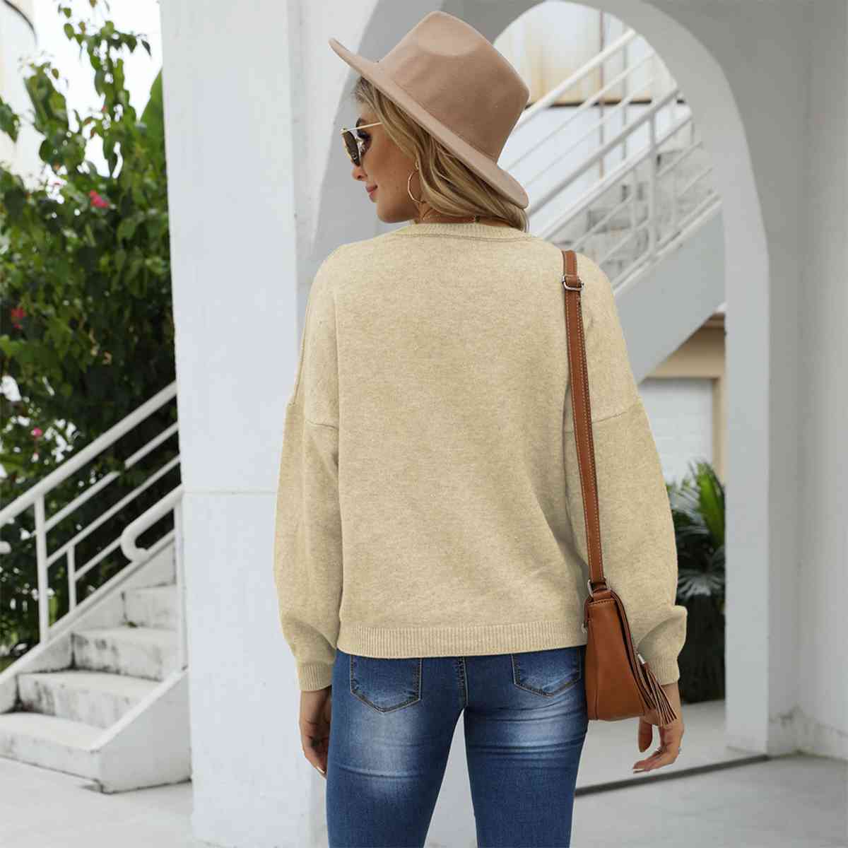 SnuggleTime Round Neck Long Sleeve Drop Shoulder Sweater