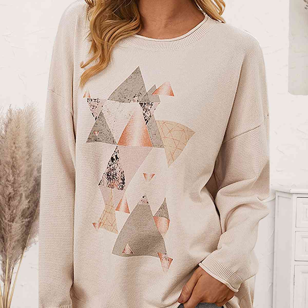 Geometric Graphic Dropped Shoulder Top