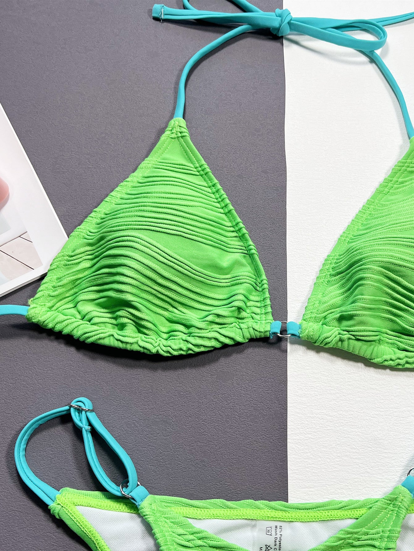 BEACHIN' Ribbed Halter Neck Two-Piece Bikini Set