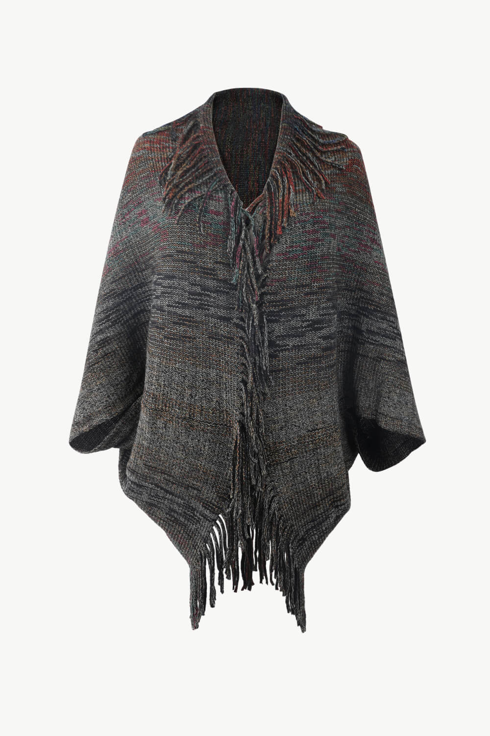 One Size Multicolored Fringe Trim Poncho