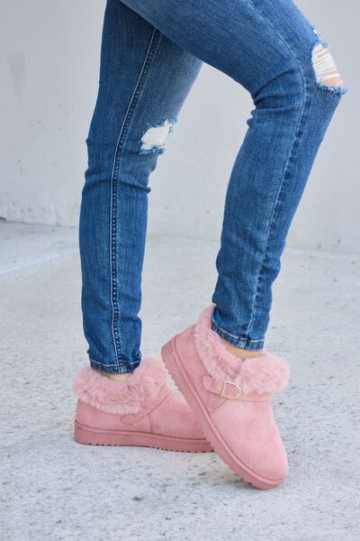 Forever Link Pink Furry Chunky Thermal Ankle Boots