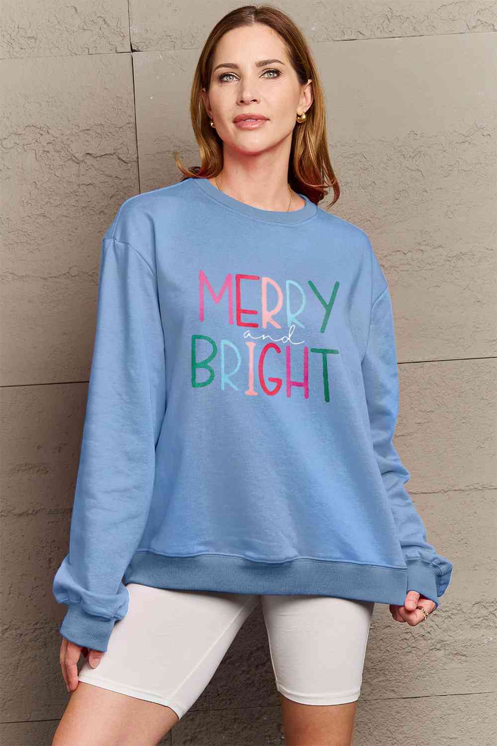 Simply Love Christmas Full Size MERRY AND BRIGHT Graphic Sweatshirt