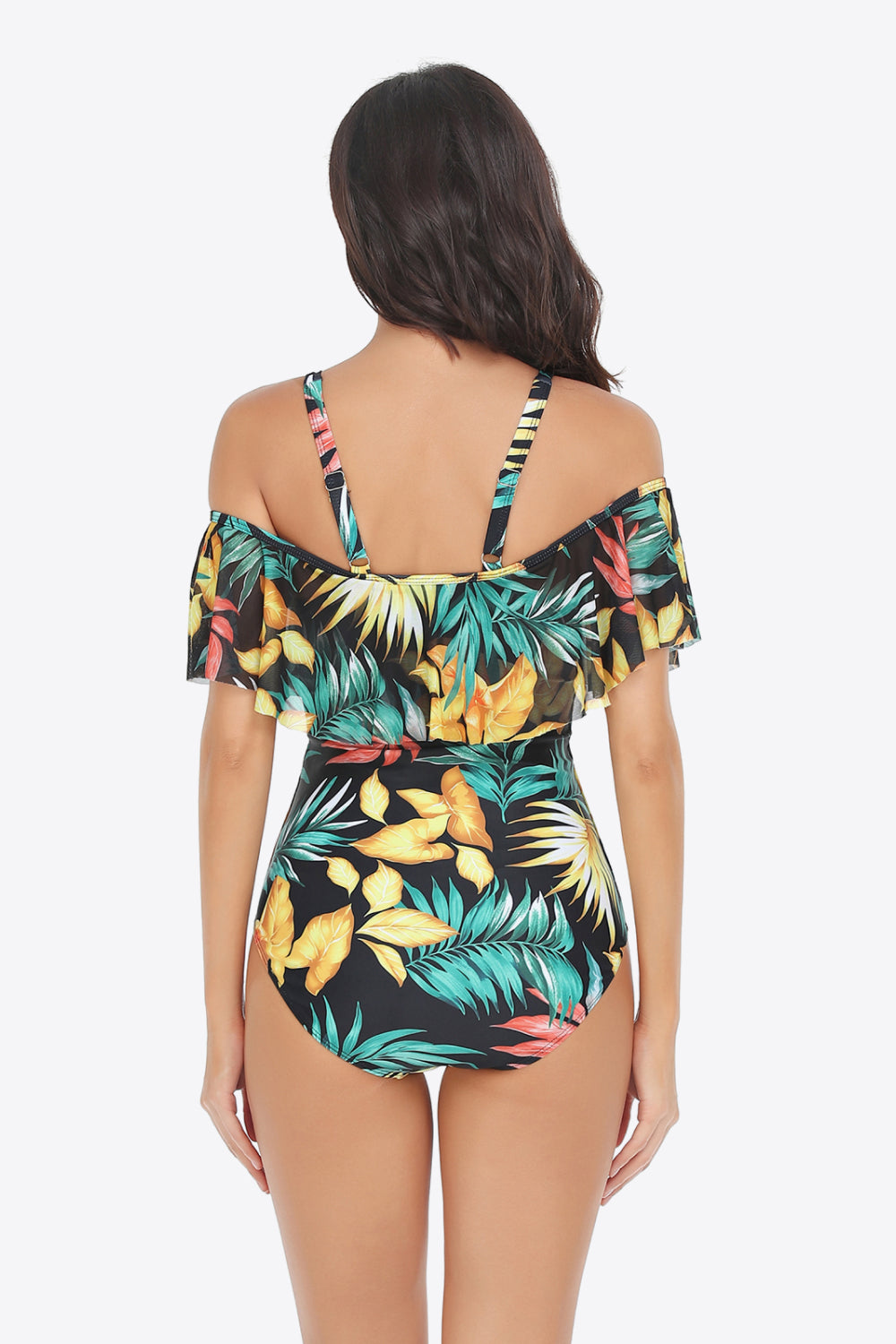 Women's Botanical Print Cold-Shoulder Layered One-Piece Swimsuit