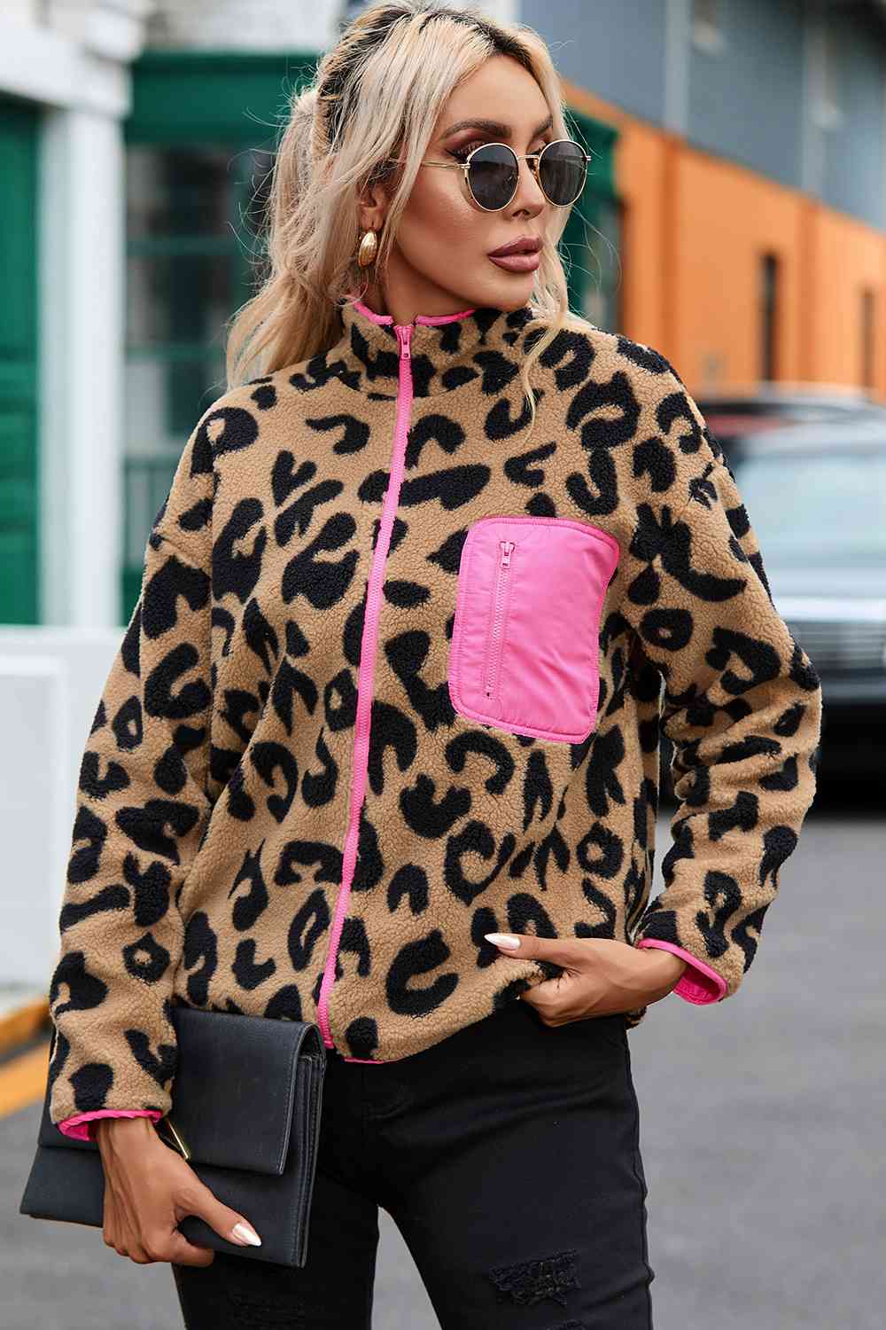 Bella Leopard Zip-Up Dropped Shoulder Jacket