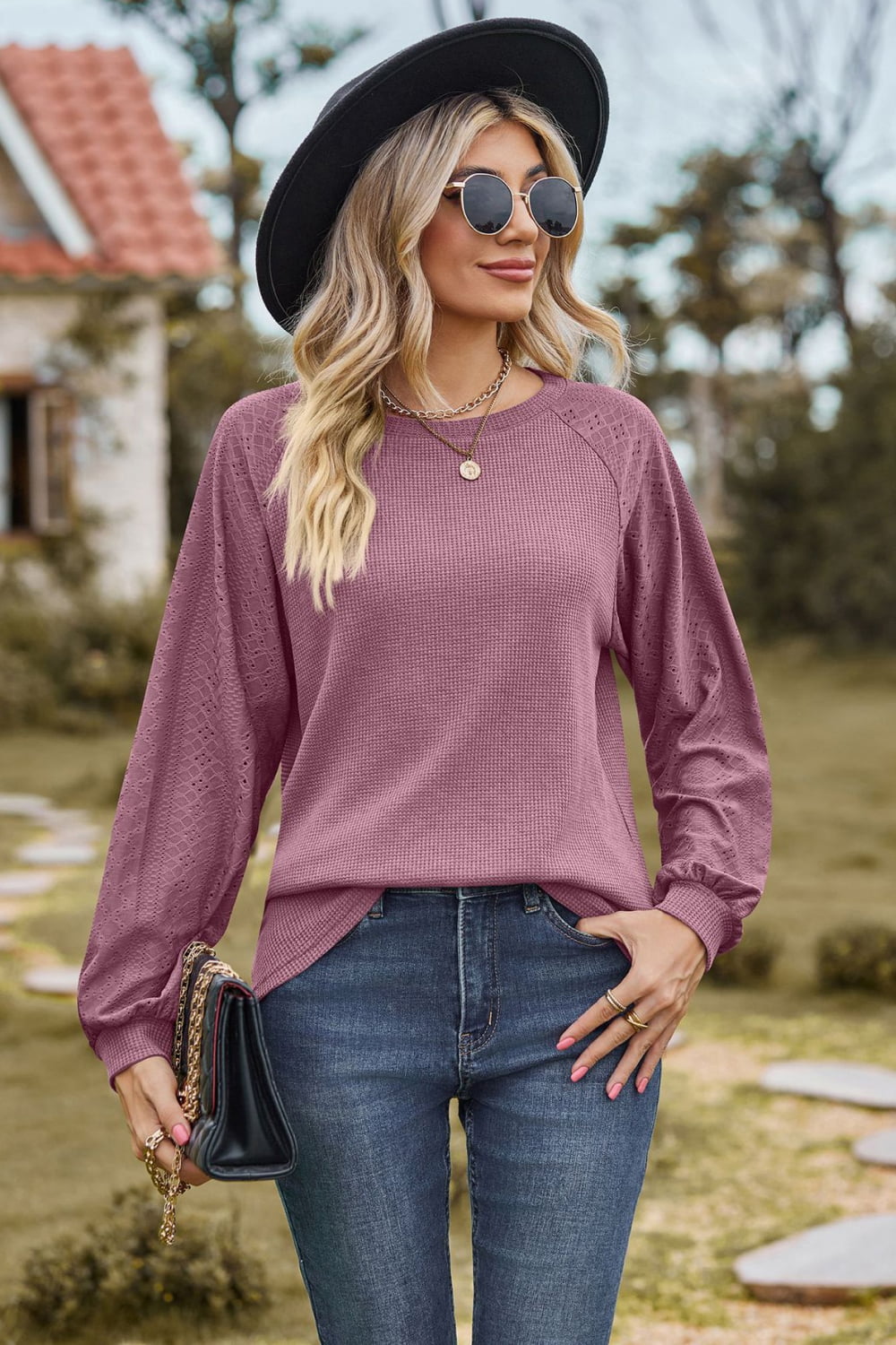 Round Neck Raglan Sleeve Sweatshirt