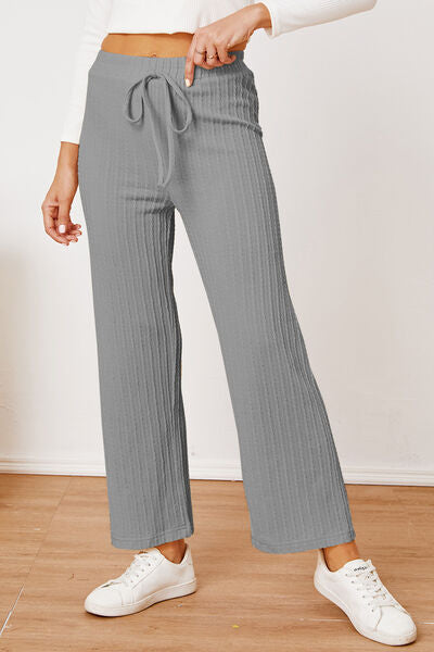 Savannah Lynn Textured Elastic Waist Straight Pants