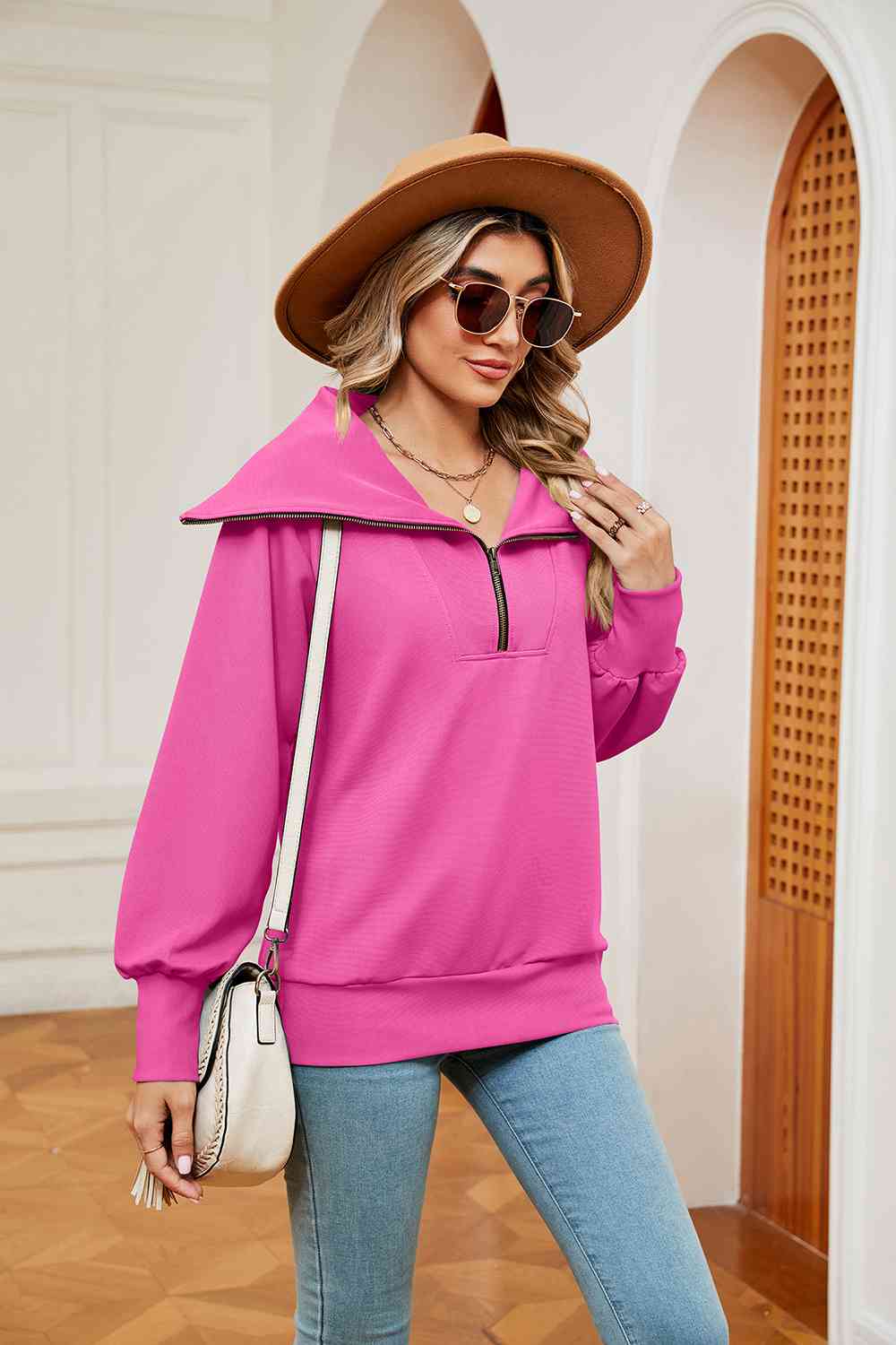 Full Size Half-Zip Collared Sweatshirt