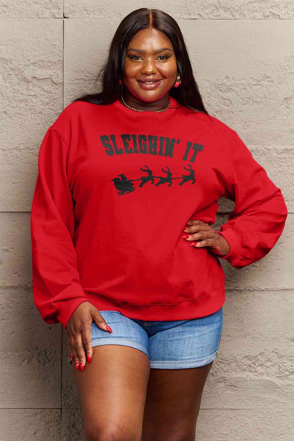 Simply Love Full Size SLEIGHIN' IT Graphic CHRISTMAS Sweatshirt