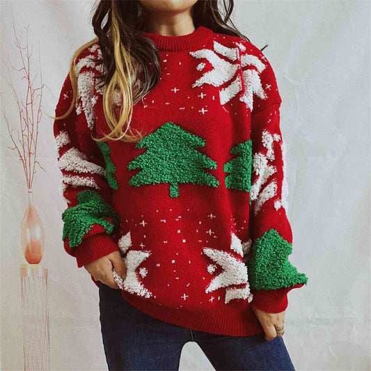 Christmas Snowflake Round Neck Long Sleeve Sweater
