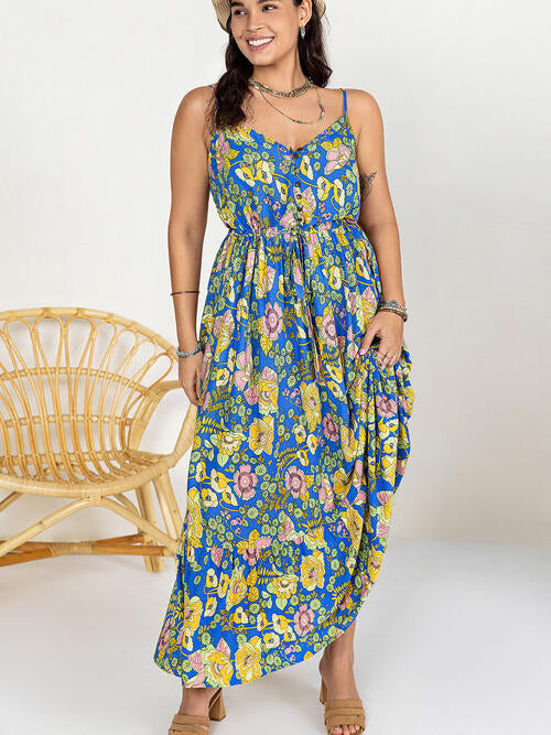 Emma Floral Drawstring Ruffle Hem Maxi Dress