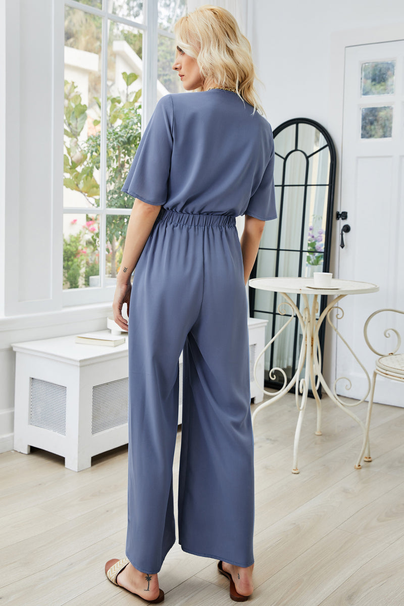 KenyaBay Tie Front Cutout Wide Leg Jumpsuit