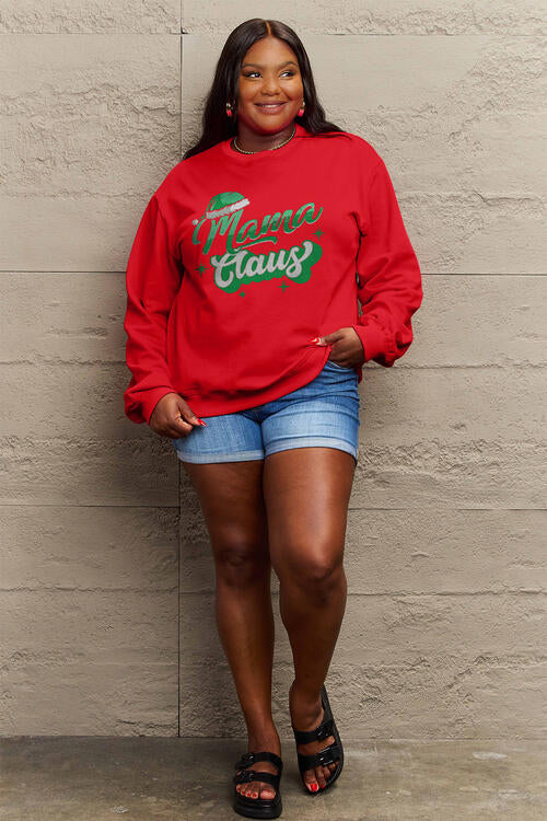 Simply Love Full Size Christmas Themed MAMA CLAUS Round Neck Sweatshirt